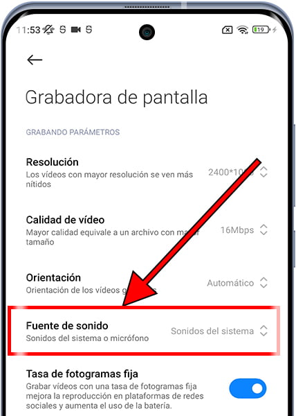 Fuente de sonido de grabador de pantalla Xiaomi