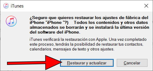 Confirmar restauración de iPhone 16e