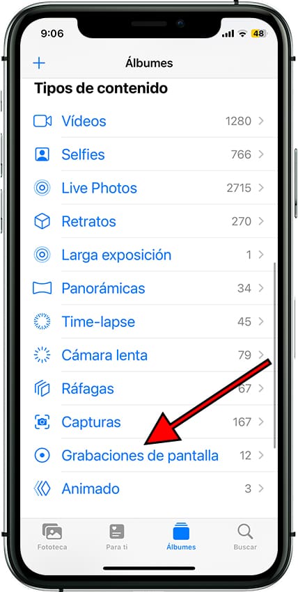 Tipos de contenido: Grabaciones de pantalla Apple iPhone 13